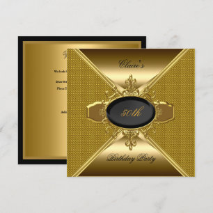 Invitación Gold On Gold Black 50th Birthday Party 3