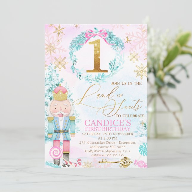 Invitación Gold One Land of Sweets Nutcracker Cumpleaños (Anverso de pie)