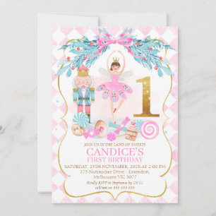 Invitación Gold One Nutcracker Land of Sweets Birday