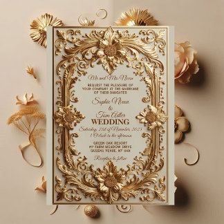 Invitación Gold Ornate Baroque Grandeur Floral Motif Wedding