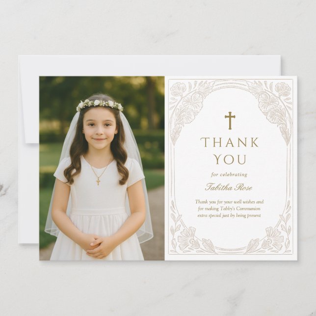 Invitación Gold Ornate Communion Thank You Card (Anverso)