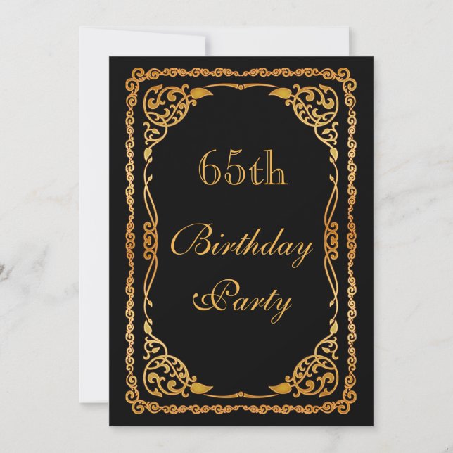 Invitación Gold Ornate Swirls 65 cumpleaños (Anverso)