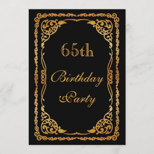 Invitación Gold Ornate Swirls 65 cumpleaños
