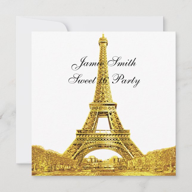 Invitación Gold Paris Francia Skyline #2 Sweet 16 SQ (Anverso)