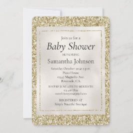 Invitación Gold Pearl White Glitzy Purpurina Baby Shower