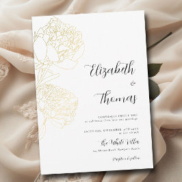 Invitación Gold Peonies Romance Elegance Boda de sketch flora