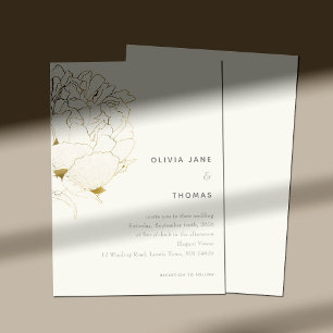 Invitación Gold Peony Elegant Floral Sketch BW Boda