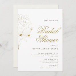 Invitación Gold Peony Elegant Script Floral BW Bridal Shower