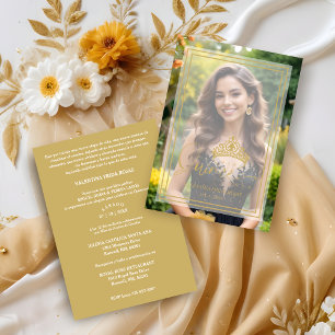 Invitación Gold Princess Tiara Exquisite Overlay Vellum XV
