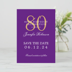 Invitación Gold Purple 80 cumpleaños Save the Date