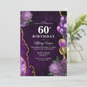 Invitación Gold Purple Agate 60 cumpleaños