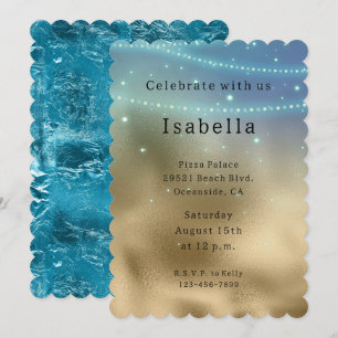 Invitación Gold Purple Aqua Sparkle Glitzy Mermaid Cumpleaños