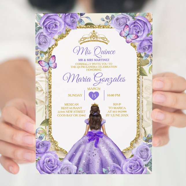 Invitación Gold Purple Mis Quince Lavender 15 Anos Crown (Subido por el creador)