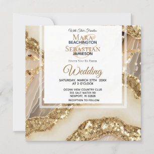 Invitación *~*GOLD QR IVORY GOLD Agate RSVP AR66 Boda