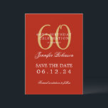 Invitación Gold Red 60th Birthday Save Date con detalles<br><div class="desc">Elegante diseño de "Fiesta de Cumpleaños 60" con un guión de tipografía formal,  nombre personalizado y texto de detalles. Fácil de usar y fácil de personalizar. ¡No te quedes sin el tuyo!</div>