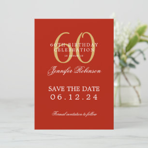 Invitación Gold Red 60th Birthday Save the Date