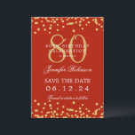 Invitación Gold Red 80th Birthday Guardar los detalles de fec<br><div class="desc">Elegante diseño de la "fiesta de cumpleaños número 70" con falsos confeti purpurinas y texto de detalles. Fácil de usar y fácil de personalizar. ¡No te quedes sin el tuyo!</div>
