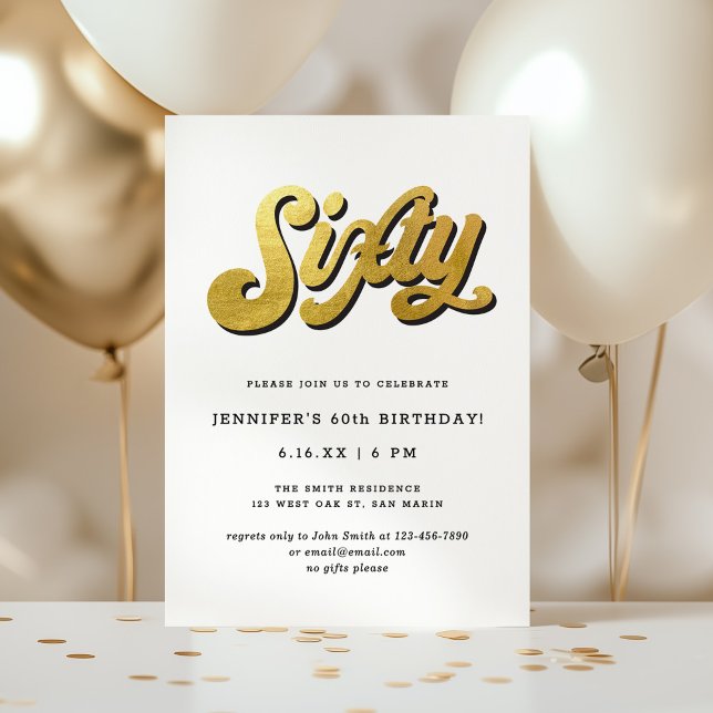 Invitación Gold Retro Script Black White 60th Birthday Party (Subido por el creador)