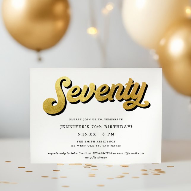 Invitación Gold Retro Script Black White 70th Birthday Party (Subido por el creador)