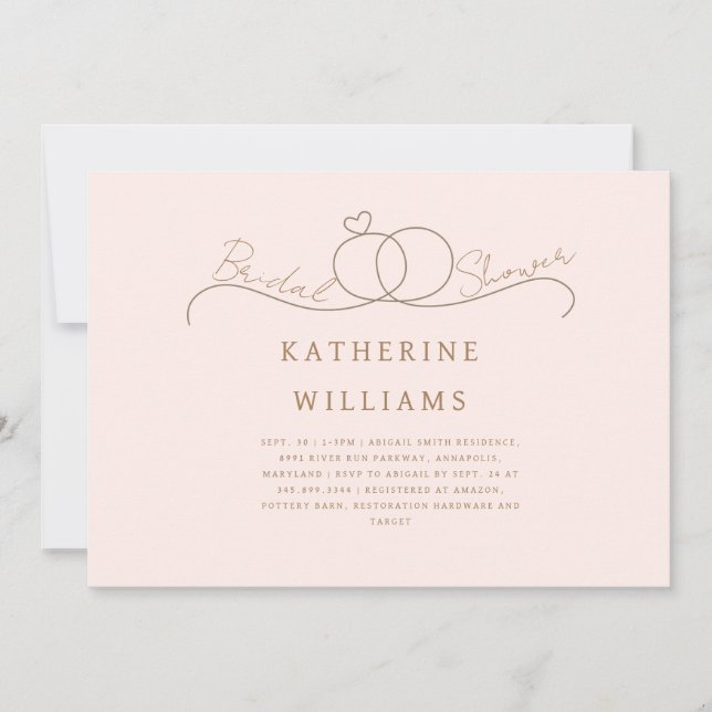 Invitación Gold Rings Heart Rubor & Gold Bridal Shower (Anverso)