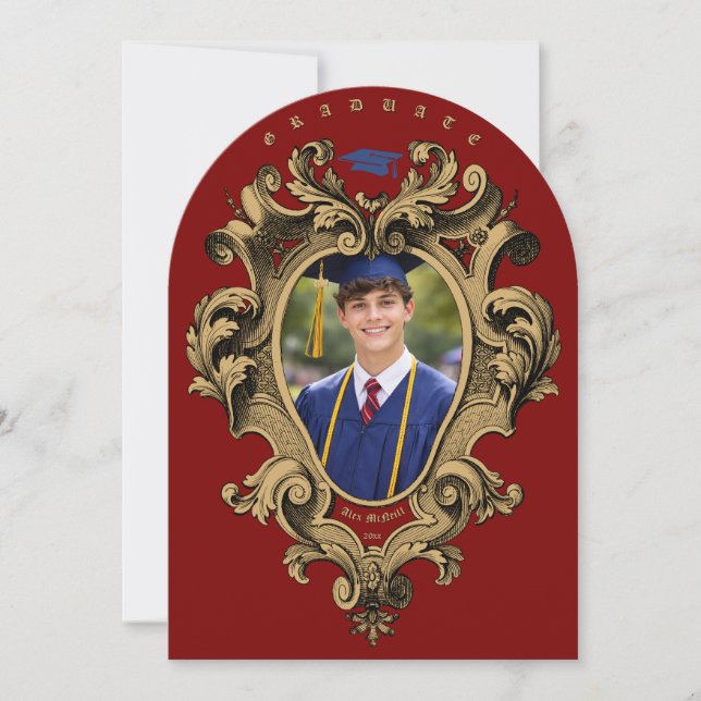 Invitación Gold Rococo Cartouche Photo Template Graduation (Anverso)