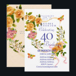 Invitación Gold Rose Ribbon 40th  Birthday Invitation<br><div class="desc">Lovely and elegant rose with butterfly.  You can changes the texts to your choice.
Suitabe for 40th,  50 th,  60th,  70th etc.</div>