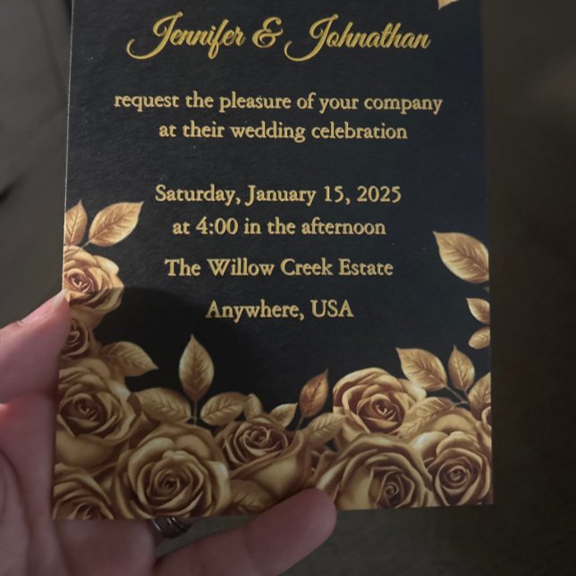 Invitación Gold Roses Custom Background Wedding (Subido por el creador)