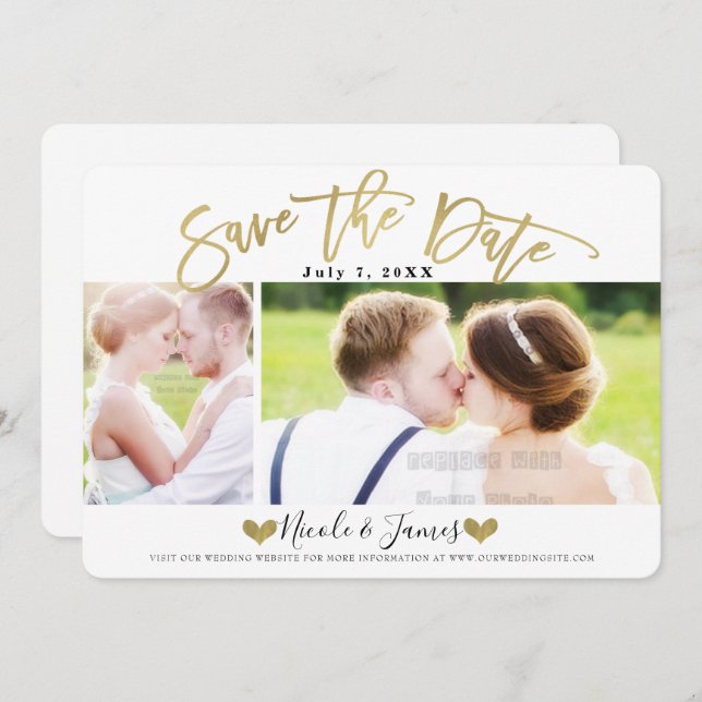Invitación Gold Save the Date Modern Photo Boda Engagement (Anverso / Reverso)
