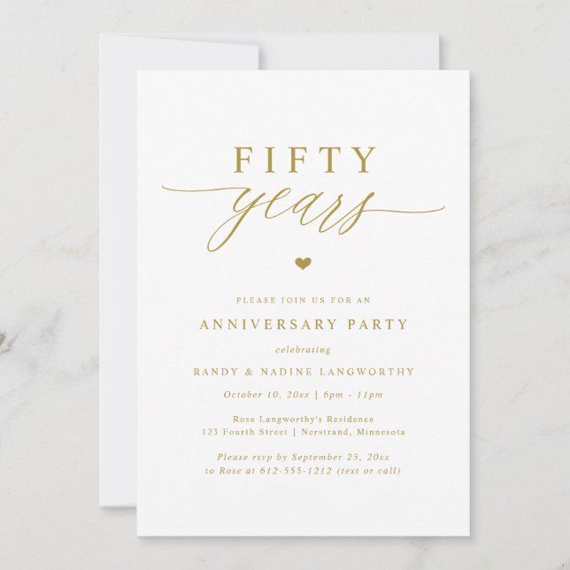 Invitación Gold Script Elegant 50th Wedding Anniversary Party (Anverso)