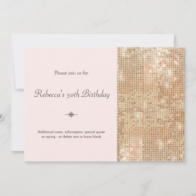 Invitación Gold Sequins 30th Birthday Rubor Pink (Anverso)