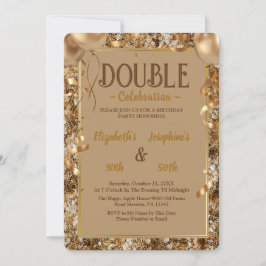 Invitación Gold Sequins Fiesta de cumpleaños doble para adult