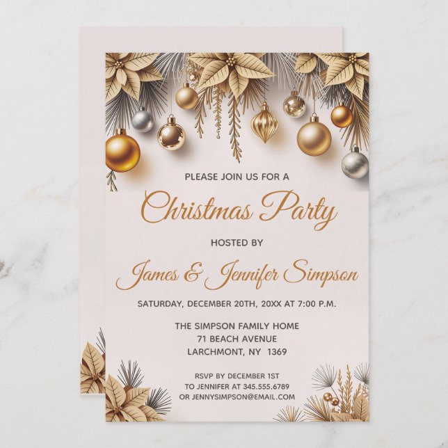 Invitación Gold Silver Christmas Tree Ornaments Party (Anverso / Reverso)