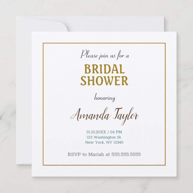 Invitación Gold & Silver Color Minimalist Bridal Shower (Anverso)
