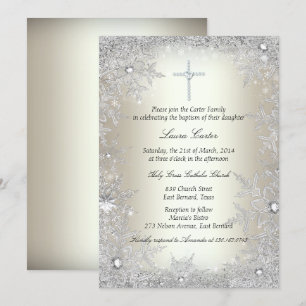 Invitación Gold Silver Crystal Snowflake Baptism/Christening