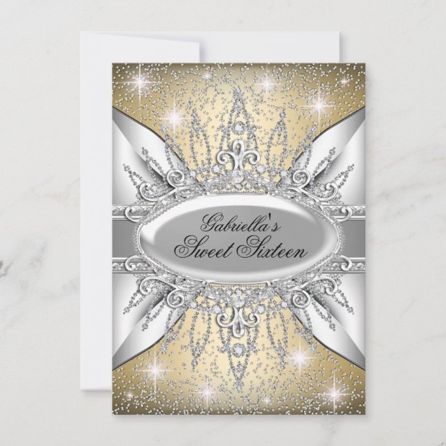 Invitación Gold & Silver Sparkle Diamond Sweet 16 (Anverso)