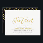 Invitación Gold Simple Modern Lettering 16th Birthday Party<br><div class="desc">Celebra tu día especial con esta invitación de cumpleaños de adolescentes que incluye elegantes letras de oro de "Dieciséis" con un diseño sencillo. Perfecto para una fiesta de cumpleaños moderna.</div>