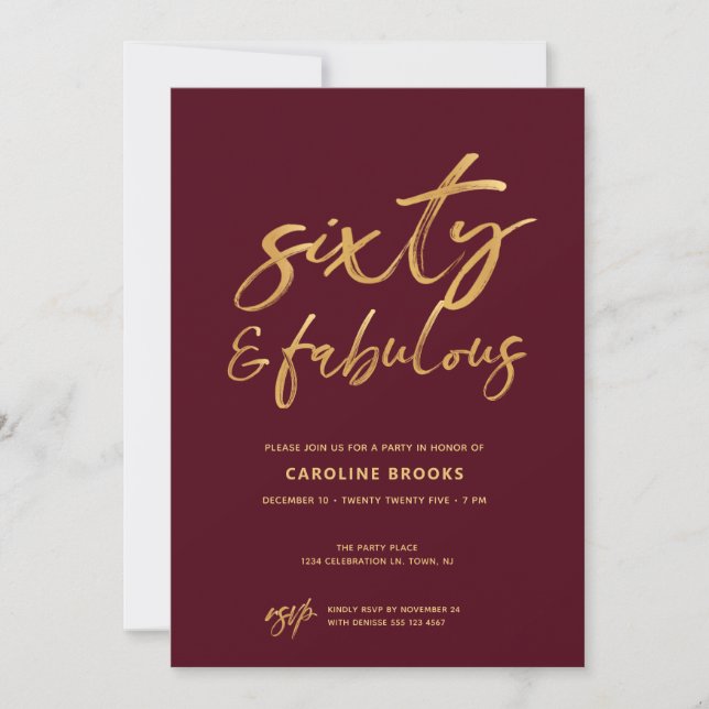 Invitación Gold Sixty Fabulous 60th Birthday (Anverso)