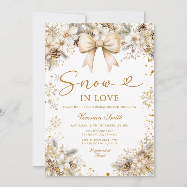 Invitación Gold Snowflake Snow in Love Winter Bridal Shower (Anverso)