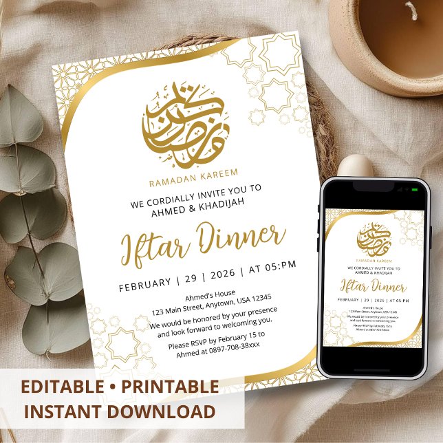 Invitación Gold Star Islamic Wave Iftar Dinner Invitation (Subido por el creador)