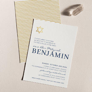 Invitación GOLD STAR moderno Bar Mitzvah mínimo azul marino