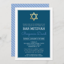 GOLD STAR OF DAVID bar mitzvah moderno simple azul