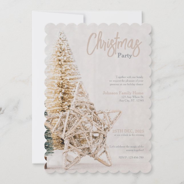 Invitación Gold Star Topper Christmas Party Invitation (Anverso)