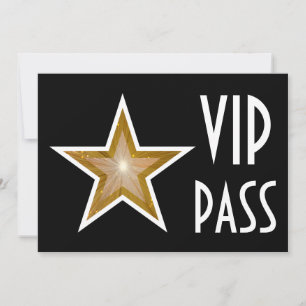 Invitación Gold Star 'VIP PASS' horizontal negra