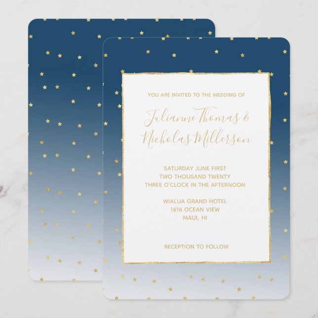 Invitación Gold Stars Sky Shine Bright Ombre Boda (Anverso / Reverso)