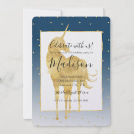 Invitación Gold Stars Sky Shine Bright Unicorn Ombre Cumpleañ