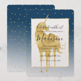 Invitación Gold Stars Sky Shine Bright Unicorn Ombre Cumpleañ