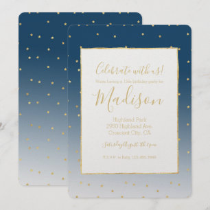Invitación Gold Stars Sky Shine Ombre Cumpleaños