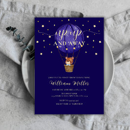 Invitación Gold Stars Teddy Bear Hot Air Balloon Baby Shower