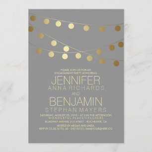 Invitación Gold String ilumina la fiesta de compromiso modern