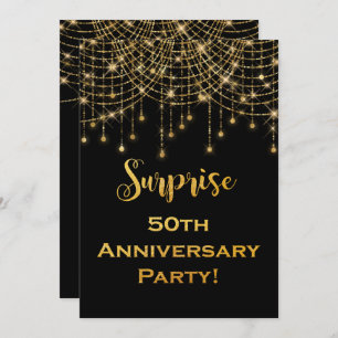 Invitación Gold String Lights Gold Textos 50 Aniversario